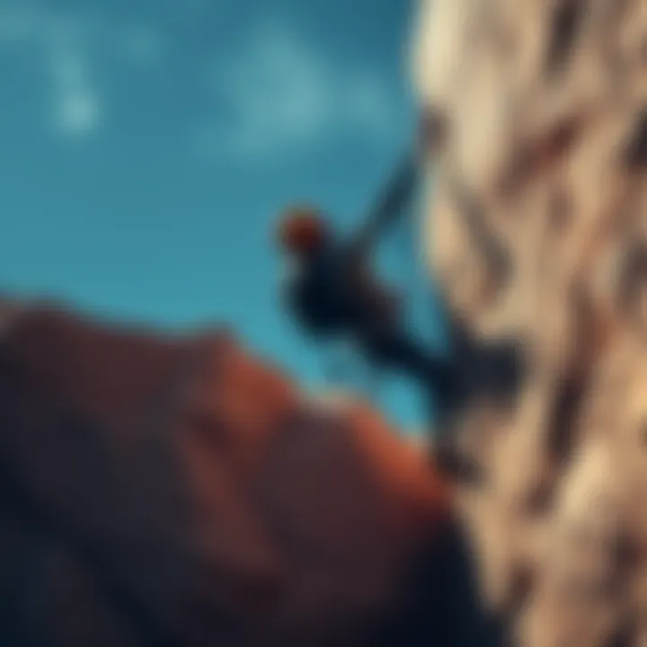 A climber reaching for a ledge while ascending a rock face, demonstrating the technique of ledge grabbing for safety and efficiency.